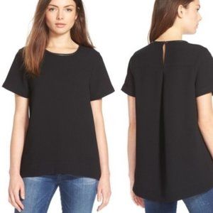 Madewell Hi-Lo Black Top w/ Faux Leather Collar
